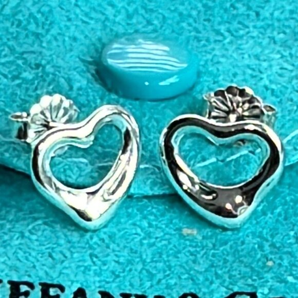 Tiffany & Co. Elsa Peretti Sterling Silver Open Heart 11mm Earrings - LNC - Picture 2 of 4
